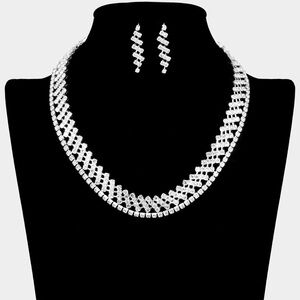 3PCS Silver Rhinestone Pave Statement Necklace Set